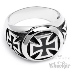 Edelstahl Biker Ring Eisernes Kreuz Herren Siegelring silber schwarz detaillert