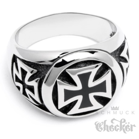 Edelstahl Biker Ring Eisernes Kreuz Herren Siegelring silber schwarz detaillert