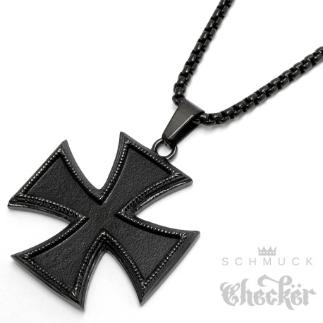 Schwarzes Eisernes Kreuz Anhänger aus Edelstahl schwarzer Orden Männer Halskette
