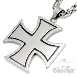 Eisernes Kreuz im XL-Format großer Kettenanhänger aus Edelstahl mit Königskette