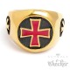 Goldener Templer-Ring mit rotem Tatzenkreuz Tempelritter Siegelring aus Edelstahl