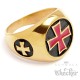 Goldener Templer-Ring mit rotem Tatzenkreuz Tempelritter Siegelring aus Edelstahl
