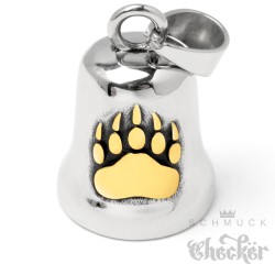 Goldene Bärentatze auf hochwertiger Biker-Bell aus Edelstahl Glücksbringer Geschenk