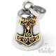 Goldener Thors Hammer Mjölnir auf Biker-Bell Schonenhammer Motorrad Glücksbringer