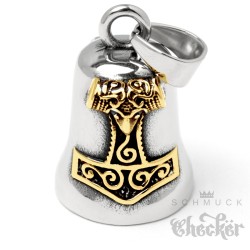 Goldener Thors Hammer Mjölnir auf Biker-Bell Schonenhammer Motorrad Glücksbringer