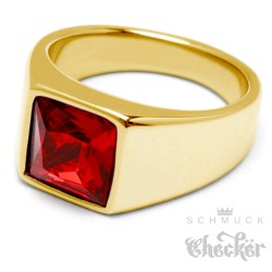 Herren Ring Solitär Stein Rubin-rot für den kleinen Finger silber aus Edelstahl