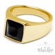 Goldener Herren Ring Solitär Stein Schwarz Onyx für den kleinen Finger Edelstahl