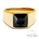 Goldener Herren Ring Solitär Stein Schwarz Onyx für den kleinen Finger Edelstahl