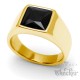 Goldener Herren Ring Solitär Stein Schwarz Onyx für den kleinen Finger Edelstahl