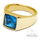 Goldener Herren Ring Solitär Stein Safir-Blau für kleinen Finger Edelstahl vergoldet