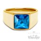 Goldener Herren Ring Solitär Stein Safir-Blau für kleinen Finger Edelstahl vergoldet