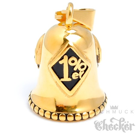 Goldene 1%er Biker-​Bell aus Edelstahl Onepercenter Outlaw Geschenk Motorrad-​Club