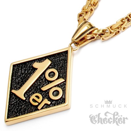 Goldene 1%er Onepercenter Halskette aus vergoldetem Edelstahl Rocker-Club Königskette