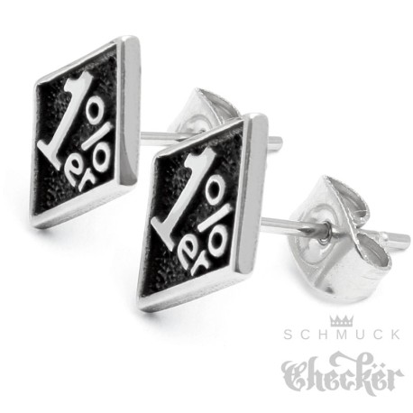 1%er Ohrstecker aus Edelstahl silber schwarz Onepercenter Outlaw MC Rocker Ohrringe