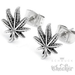 Kleine Hanfblatt Ohrstecker aus 316L Edelstahl silber Cannabis Marihuana Ohrringe