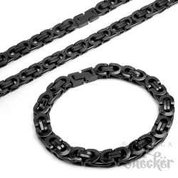 Schwarze Königskette mit passendem Armband Schmuckset aus Edelstahl Männerschmuck
