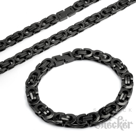 Schwarze Königskette mit passendem Armband Schmuckset aus Edelstahl Männerschmuck
