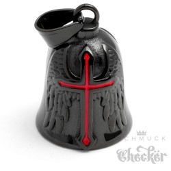 Schwarze Bikerbell mit rotem Kreuz und Flügel Glücksbringer Geschenkidee für Biker