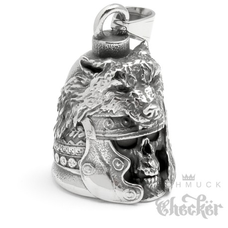 Wolf Centurio Totenkopf Bikerbell aus Edelstahl Motorrad Glücksbringer Geschenk