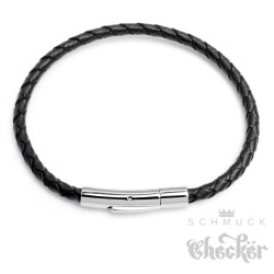 Echt Leder Herren Armband 4mmØ schwarz geflochten Edelstahl Schließe