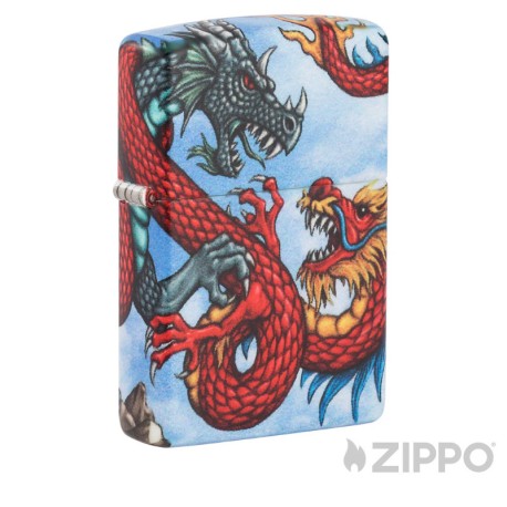Premium Zippo mit zwei kämpfenden Drachen 540° Motiv Original Feuerzeug Made in USA