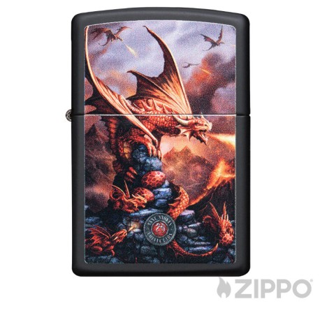 Schwarzes Feuerzeug mit rotem Feuerdrachen Zippo Drache Sturmfeuerzeug Made in USA
