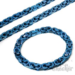 Schmuckset blaue Königskette und passendes blaues Armband Byzantiner Männerschmuck