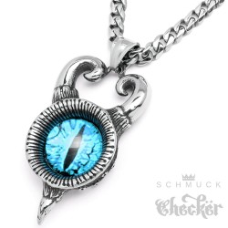 Evil Eye mit Hörnern blaues böses Auge Schutzamulett Edelstahl Anhänger Halskette