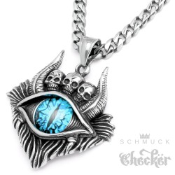 Monster Evil Eye mit Hörnern Totenköpfen blaues böses Auge Edelstahl Schutzamulett