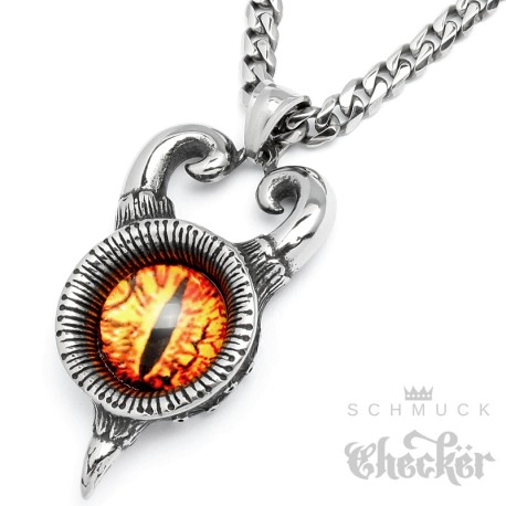 Evil Eye mit Hörnern böses feuer Auge Schutzamulett Edelstahl Anhänger Halskette