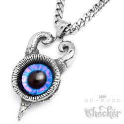 Evil Eye mit Hörnern böses Auge Lila Iris Schutzamulett Edelstahl Anhänger Kette