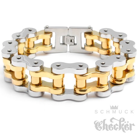 XXL Biker Armband schwere Motorradkette aus Edelstahl silber-gold Rockerschmuck