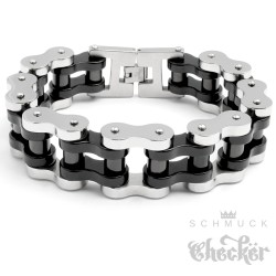 XXL Biker Armband schwere Motorradkette aus Edelstahl silber-schwarz Rockerschmuck