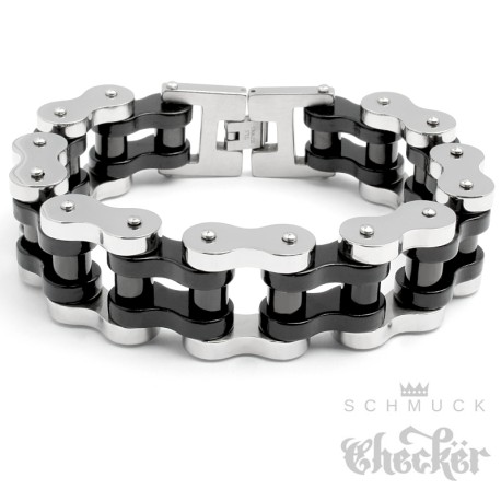 XXL Biker Armband schwere Motorradkette aus Edelstahl silber-schwarz Rockerschmuck