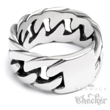 Massiver Edelstahl Ring Bikerring Panzerkette silber hochwertig detailliert Rocker HipHop