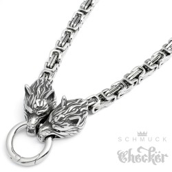 Wolf Königskette mit Ringverschluss aus massivem Edelstahl XL Biker Halskette