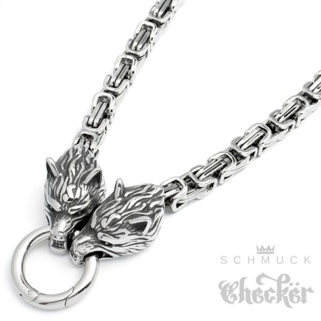 Wolf Königskette mit Ringverschluss aus massivem Edelstahl XL Biker Halskette