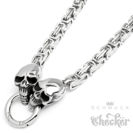 Totenkopf Königskette mit Ringverschluss aus massivem Edelstahl XL Biker Halskette