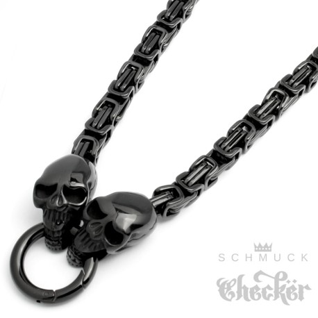 Schwarze Totenkopf Königskette mit Ringverschluss aus Edelstahl Black Rockerschmuck