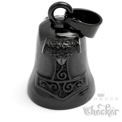 Schwarze Biker-Bell mit Thors Hammer Mjölnir Motorradfahrer Glücksbringer Glocke