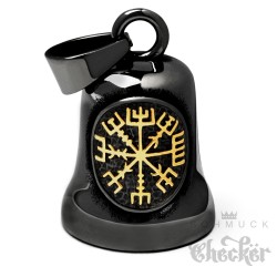 Schwarze Bikerbell mit goldenem Vegvisir Runenkompass Edelstahl Glücksglöckchen