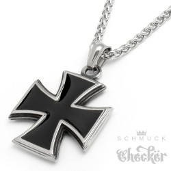 Schwarzes Eisernes Kreuz aus 316L Edelstahl Biker Ketten-Anhänger mit Halskette
