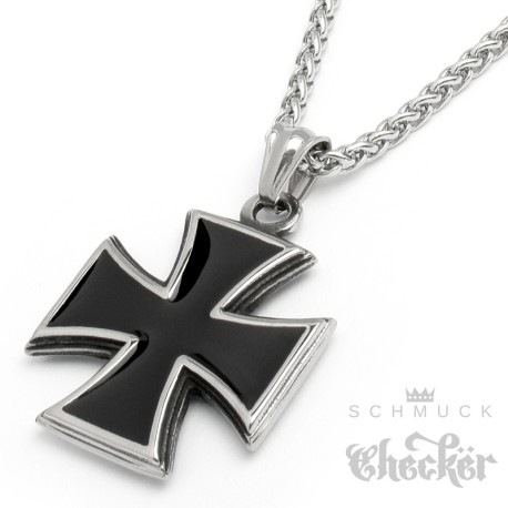 Schwarzes Eisernes Kreuz aus 316L Edelstahl Biker Ketten-Anhänger mit Halskette