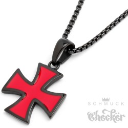 Schwarzes Eisernes Kreuz aus 316L Edelstahl Biker Ketten-Anhänger mit Halskette