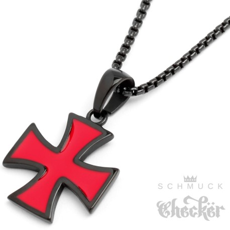 Schwarzes Eisernes Kreuz aus 316L Edelstahl Biker Ketten-Anhänger mit Halskette