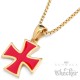 Goldenes Templer-Kreuz Rotes Ritterkreuz vergoldeter Edelstahl Kette mit Anhänger