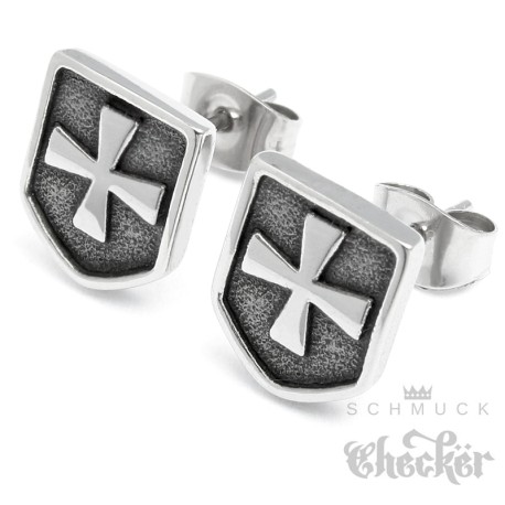 Eisernes Kreuz Herren Ohrstecker Edelstahl Ohrringe Schild Ritterkreuz silber Biker