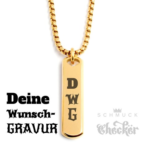 Ketten-Anhänger mit eigenem Namen, Datum oder Spruch Edelstahl vergoldet Geschenk