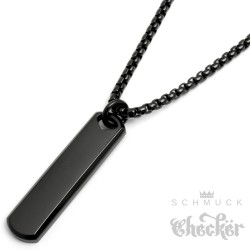 Schwarze Halskette mit Wunsch-Gravur Barren Balken mit eigenem Text Geschenkidee