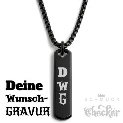 Schwarze Halskette mit Wunsch-Gravur Barren Balken mit eigenem Text Geschenkidee